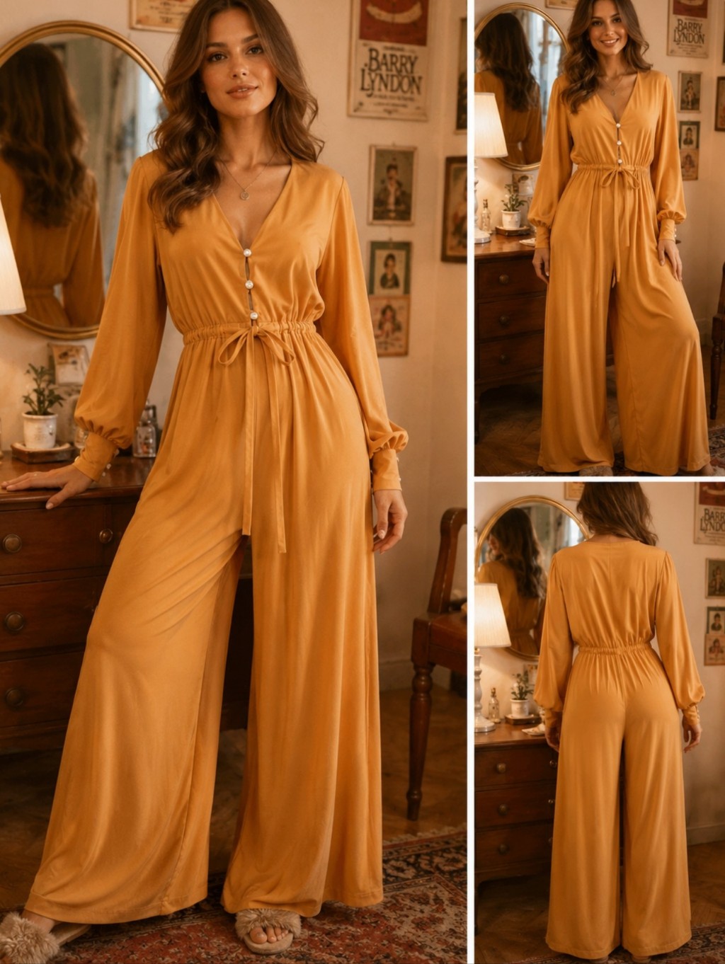 Vanity Fair, Peignoir Vintage Lingerie Unique Style Jumpsuit Orange Sz 12 #Cb4